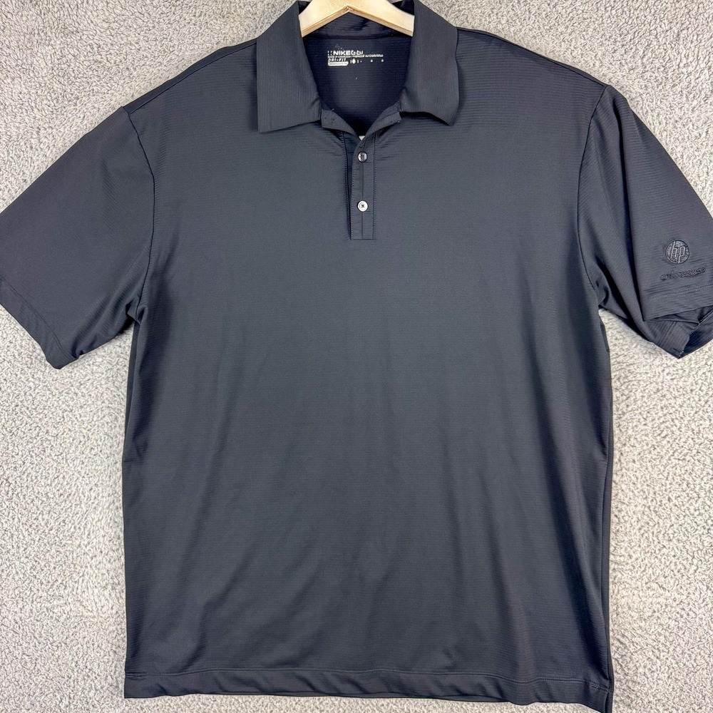 Nike‎ Stay Cool Polo Shirt Mens Large Black Golf Embroidered HP Logo 429439-010
